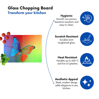 Vibrant Butterfly Glass Chopping Board