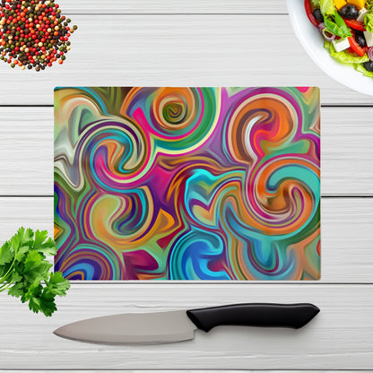 Colourful Wave Pattern Glass Chopping Board