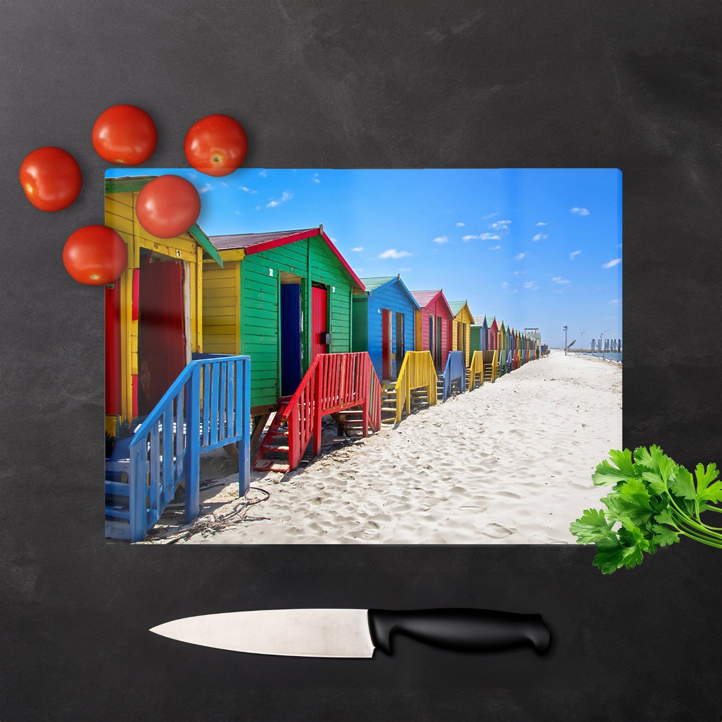 Beach Huts Cape Town South Africa Glass Chopping Board