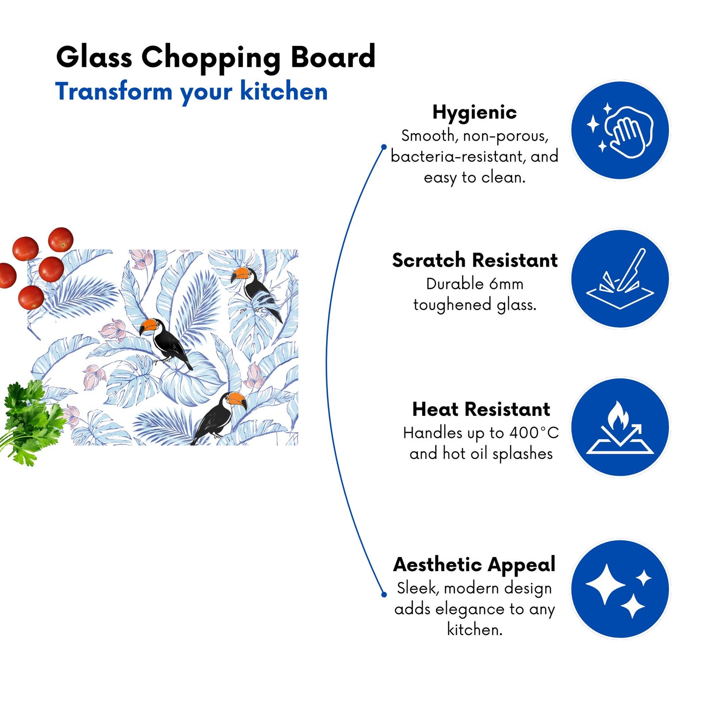 Tropical Toucan Glass Chopping Board