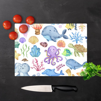 Childrens Sea Life Glass Chopping Board