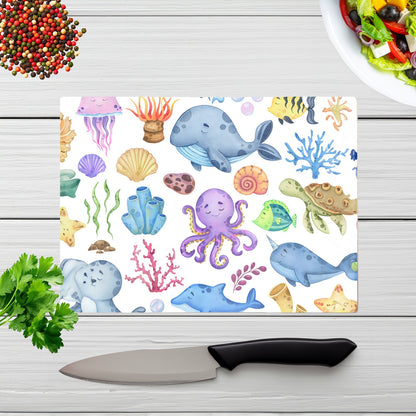 Childrens Sea Life Glass Chopping Board