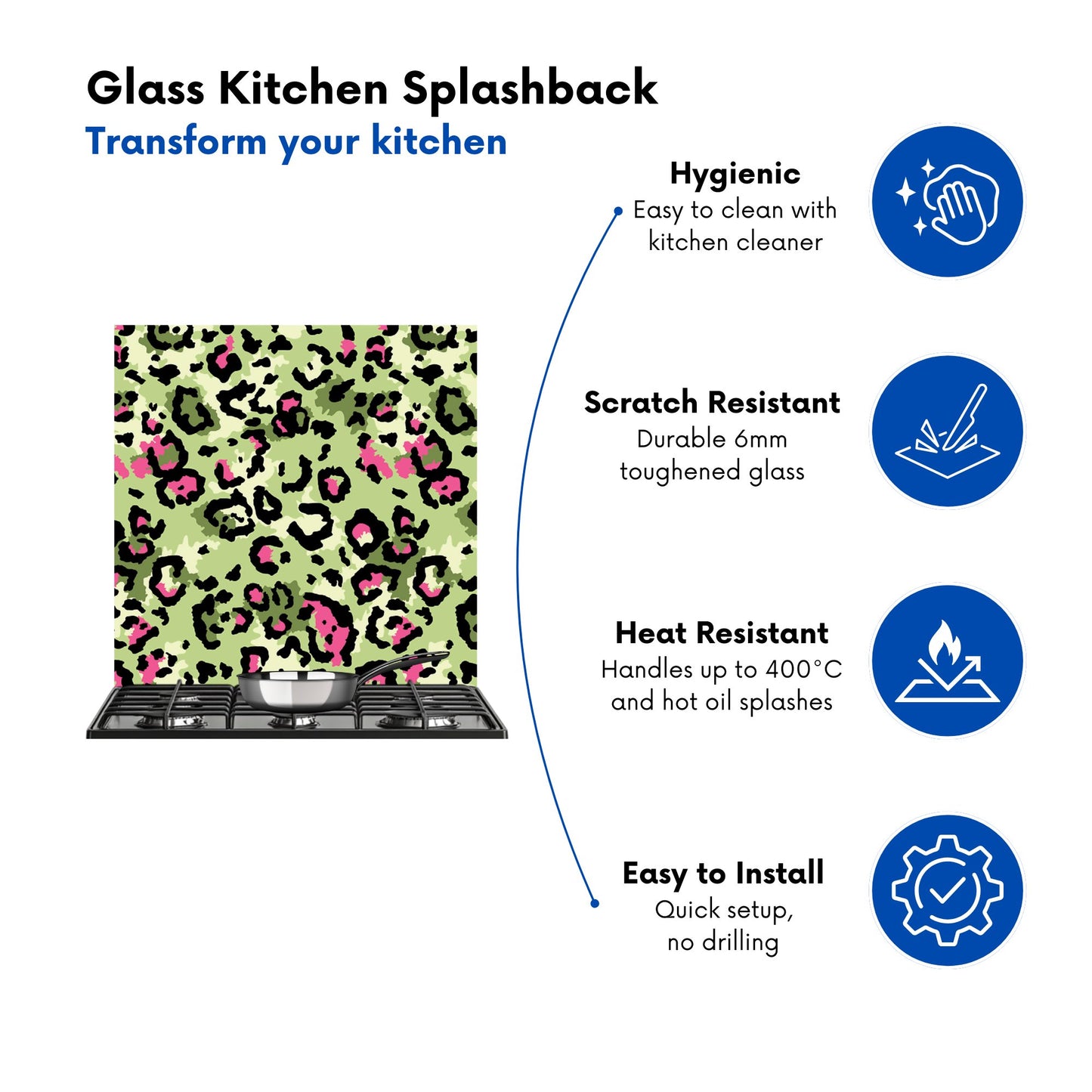 Green And Pink Leopard Print Kitchen Splashback