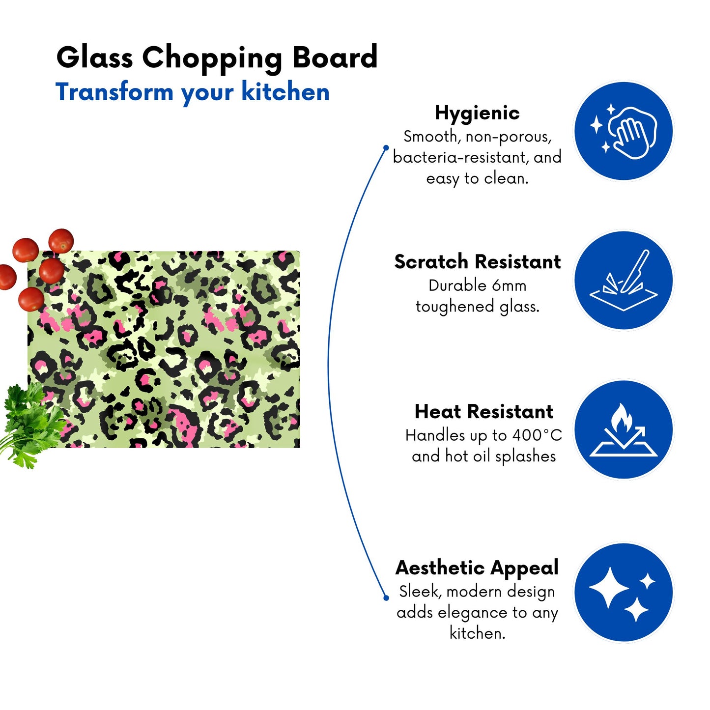 Green And Pink Leopard Print Glass Chopping Board