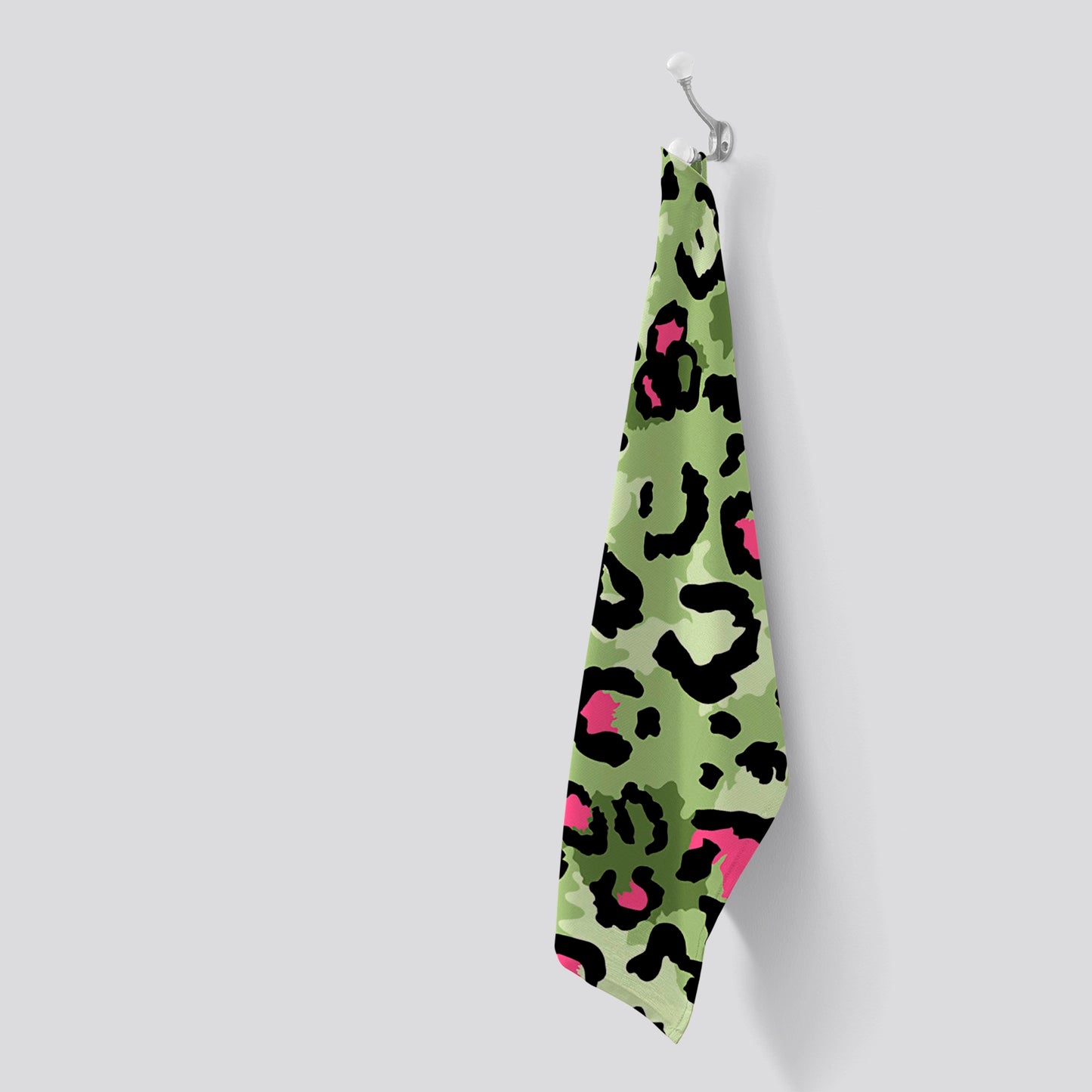 Green And Pink Leopard Print Tea Towel