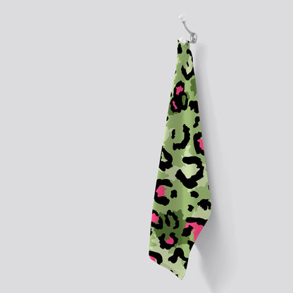 Green And Pink Leopard Print Tea Towel
