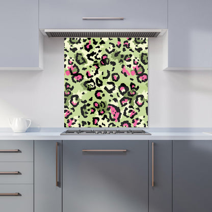 Green And Pink Leopard Print Kitchen Splashback