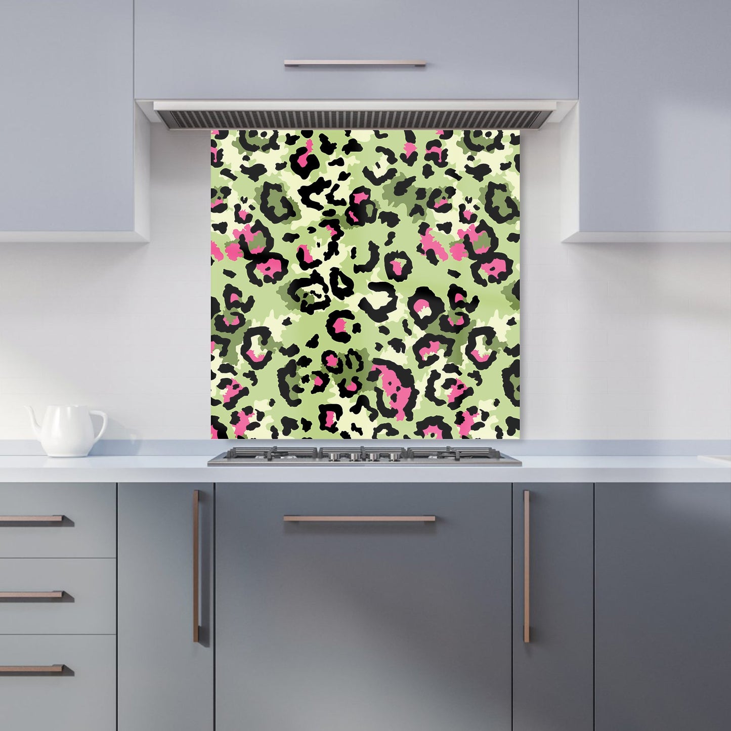Green And Pink Leopard Print Kitchen Splashback