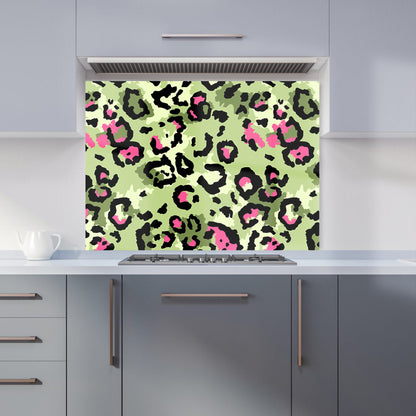 Green And Pink Leopard Print Kitchen Splashback