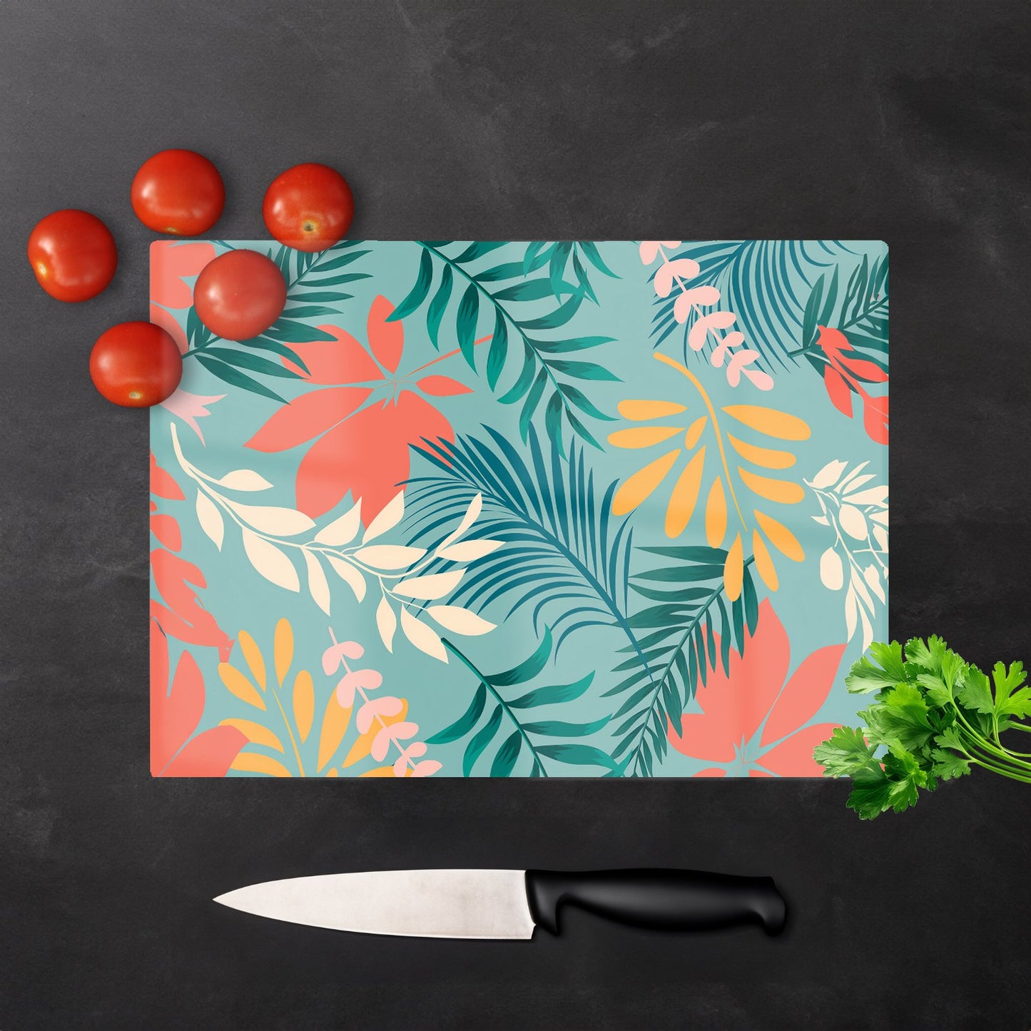 Abstract Bright Colorful Tropical Leaves Glass Chopping Board