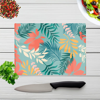 Abstract Bright Colorful Tropical Leaves Glass Chopping Board