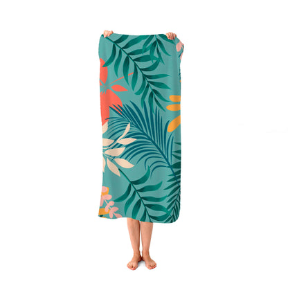Abstract Bright Colorful Tropical Leaves Beach Towel