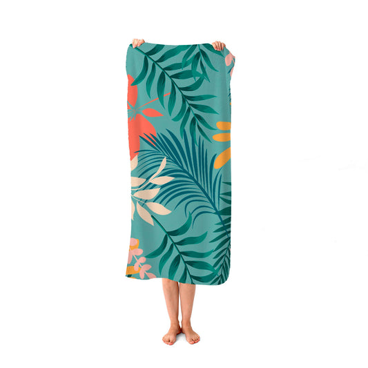 Abstract Bright Colorful Tropical Leaves Beach Towel