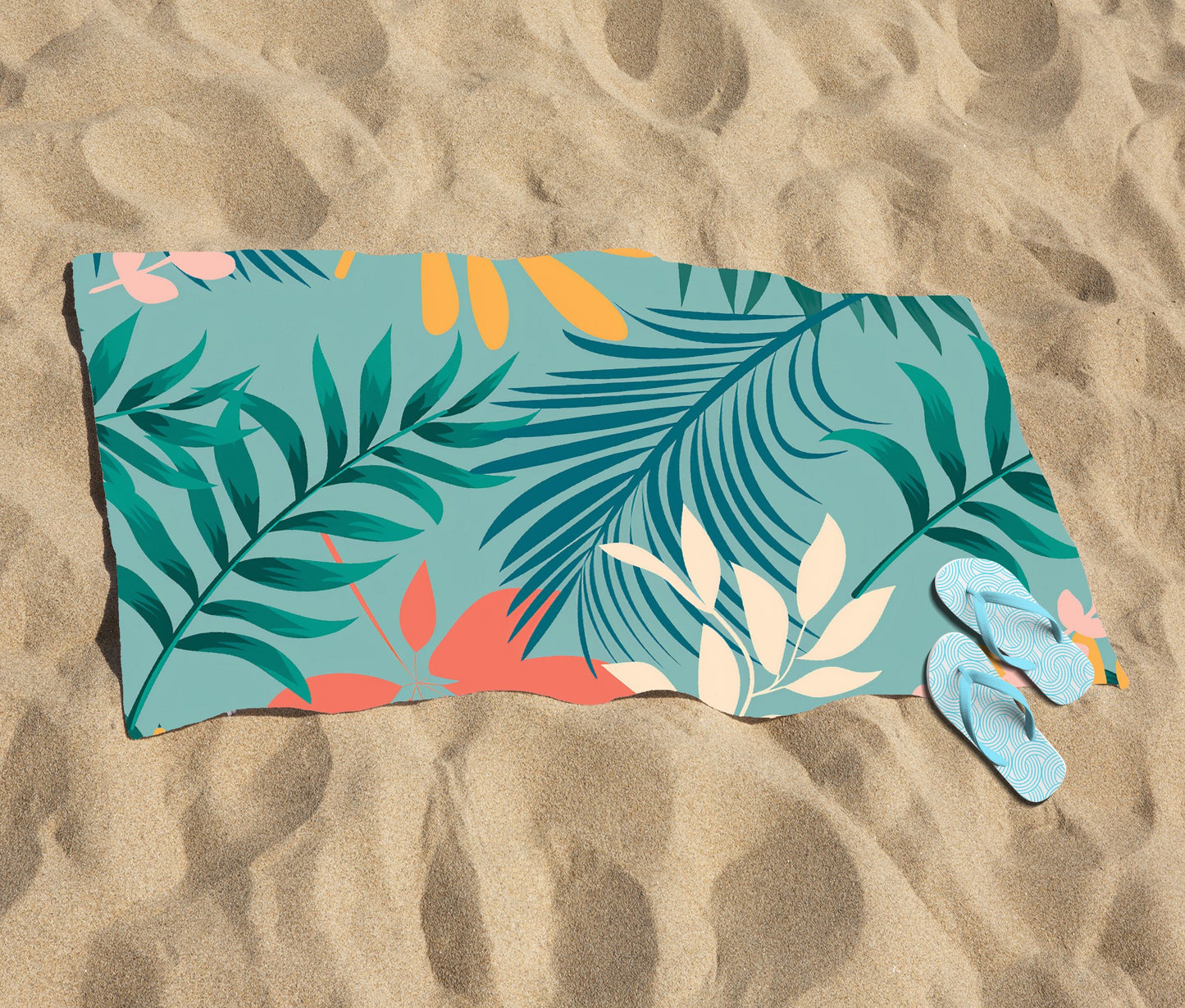 Abstract Bright Colorful Tropical Leaves Beach Towel