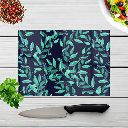 Delicate Green Foliage Glass Chopping Board