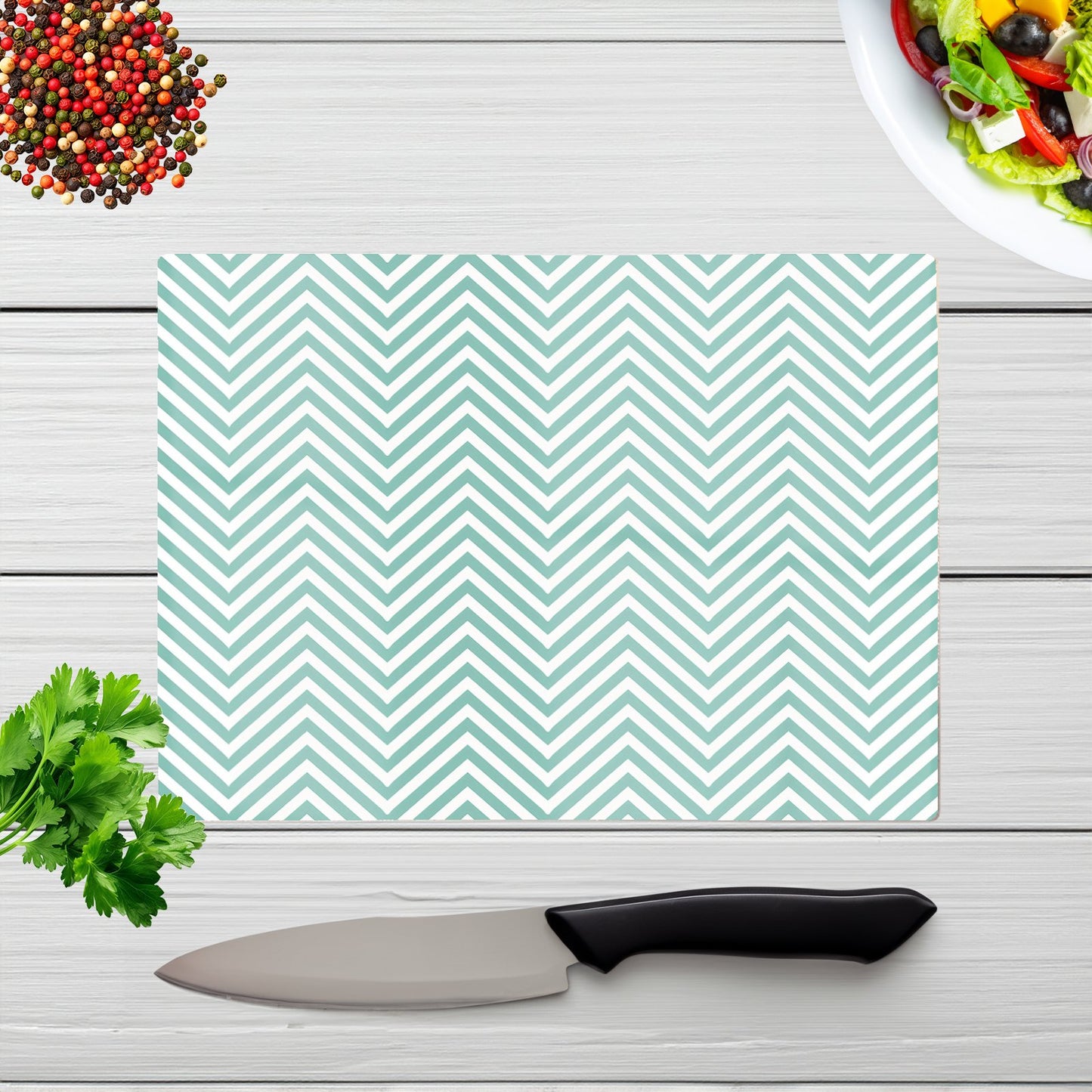 Geometric Chevron Pattern Glass Chopping Board