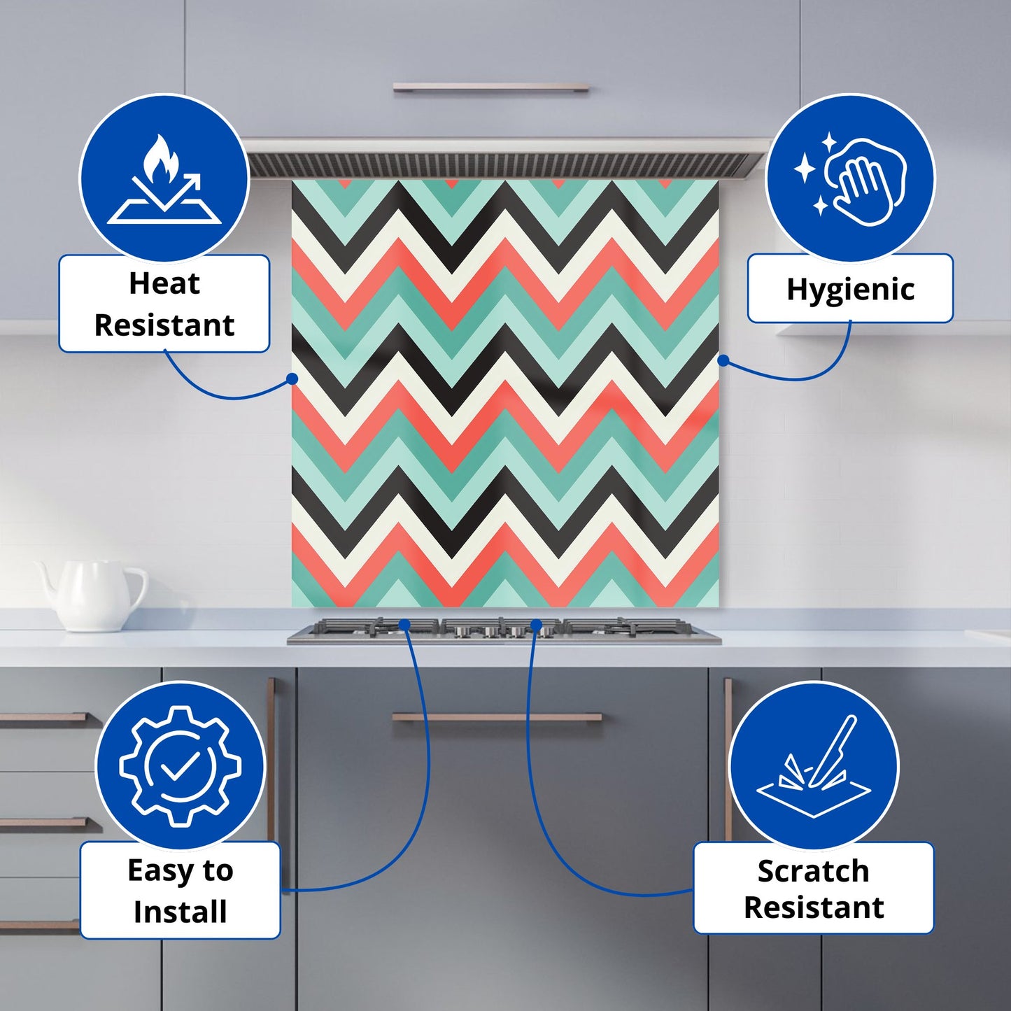 Geometric Colored Chevron Pattern Kitchen Splashback