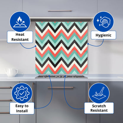 Geometric Colored Chevron Pattern Kitchen Splashback