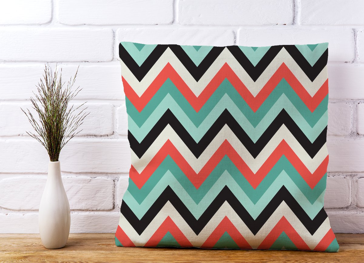 Geometric Colored Chevron Pattern Cushions