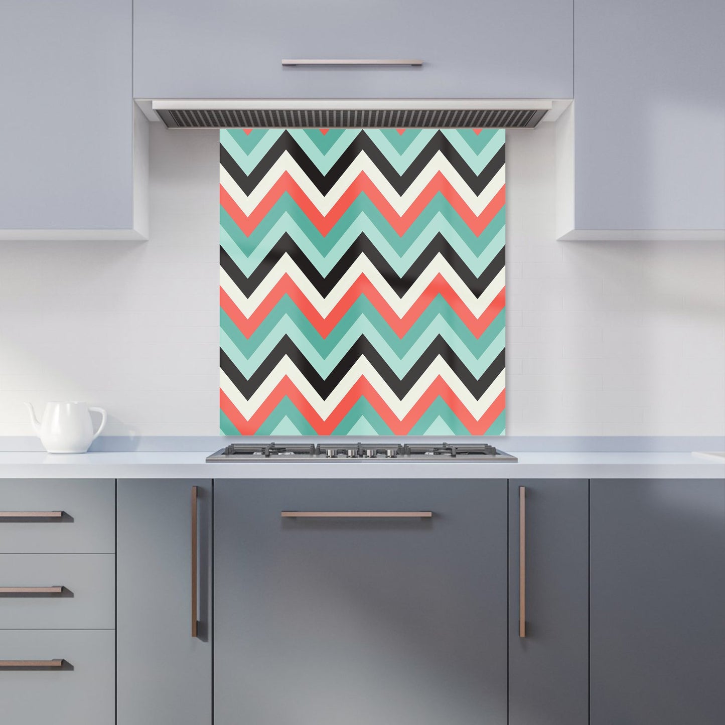 Geometric Colored Chevron Pattern Kitchen Splashback