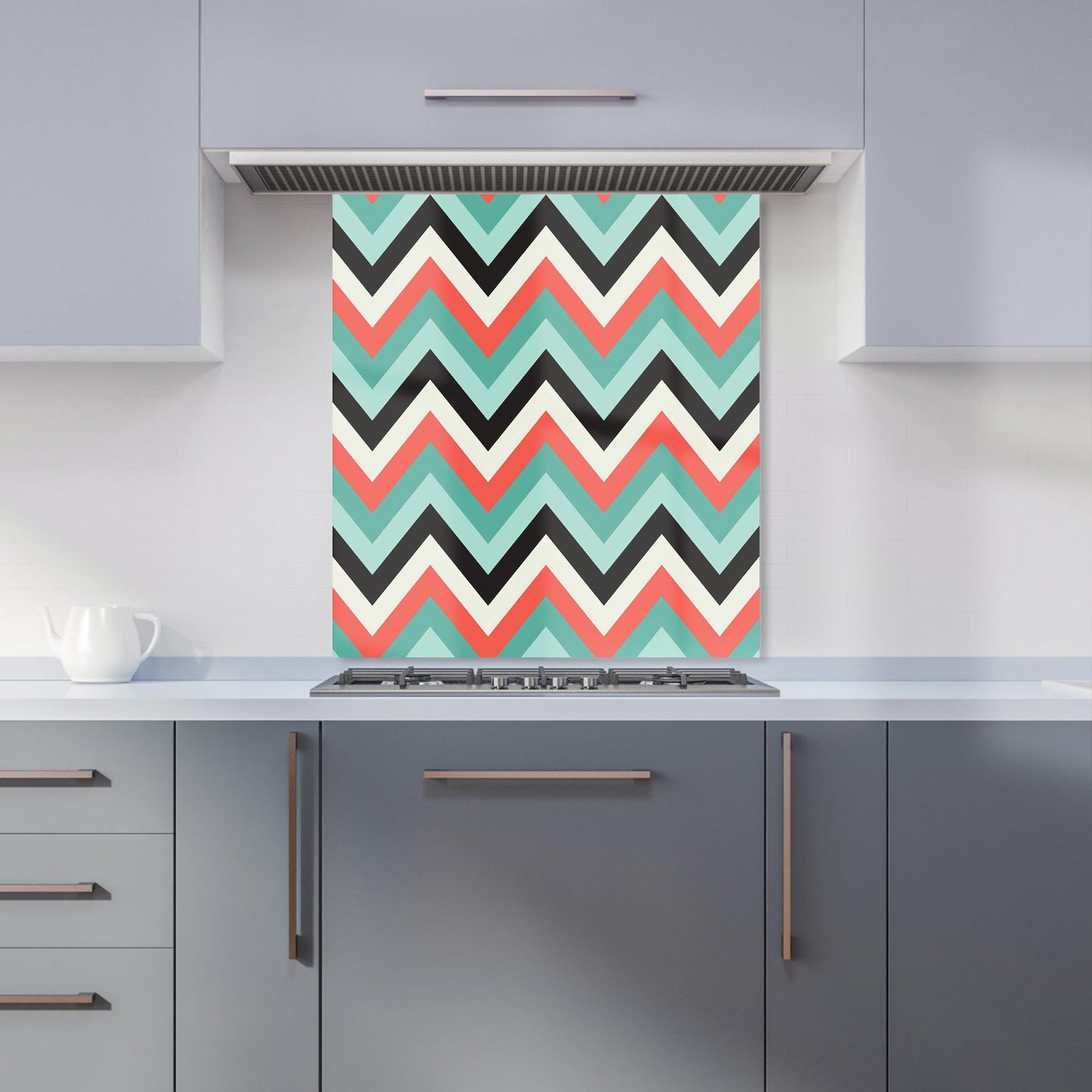 Geometric Colored Chevron Pattern Kitchen Splashback