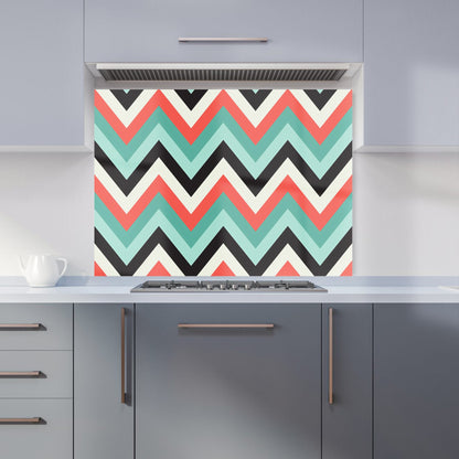 Geometric Colored Chevron Pattern Kitchen Splashback
