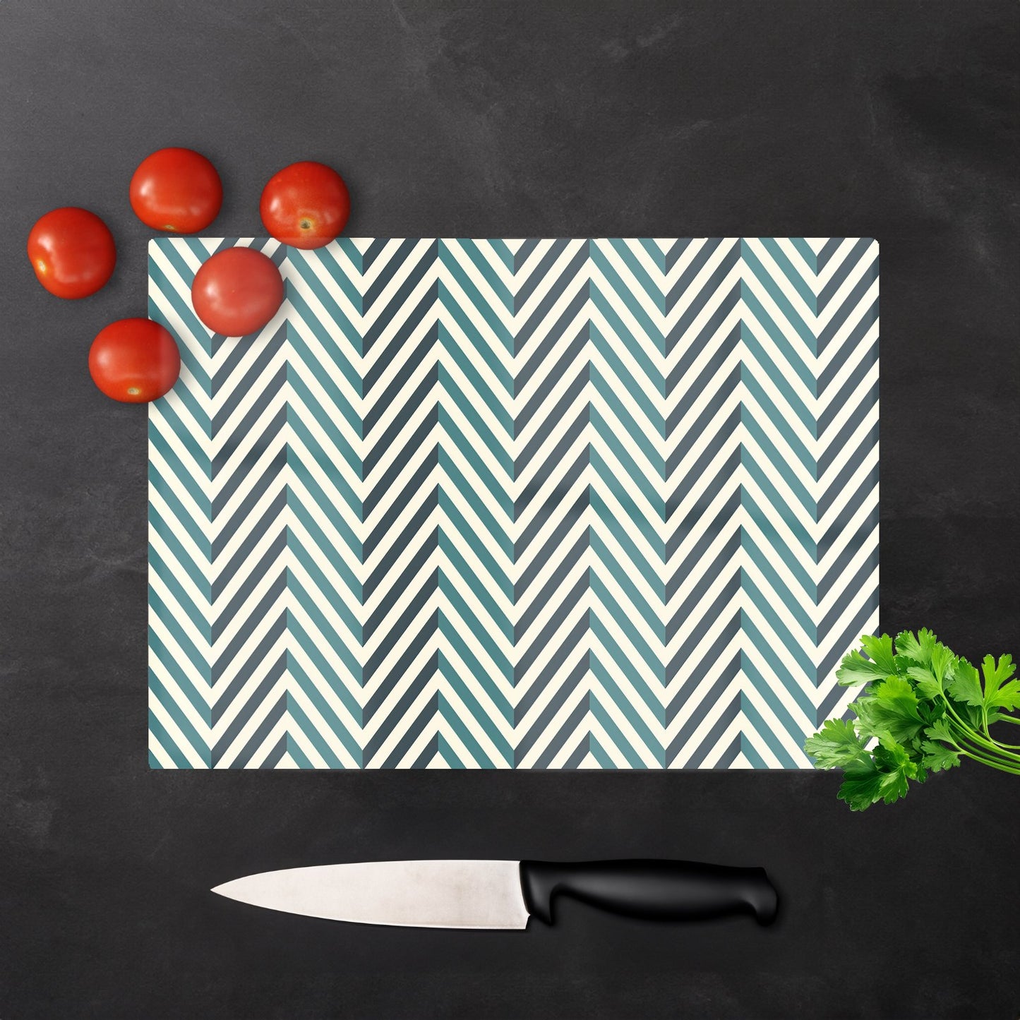 Geometric Herringbone Chevron Blues Glass Chopping Board