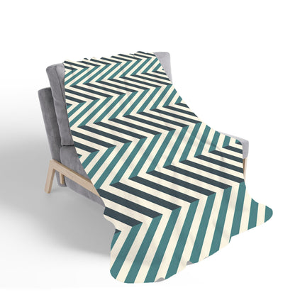 Geometric Herringbone Chevron Blues Sherpa Blanket