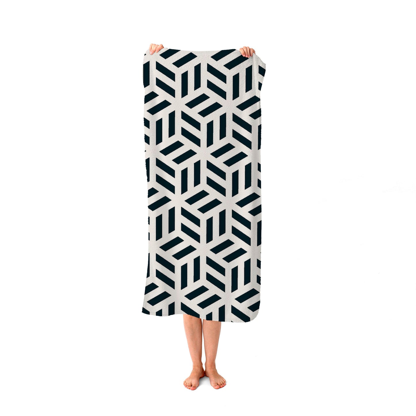 Geometric Monochrome Hexagonal Pattern Beach Towel