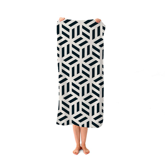Geometric Monochrome Hexagonal Pattern Beach Towel