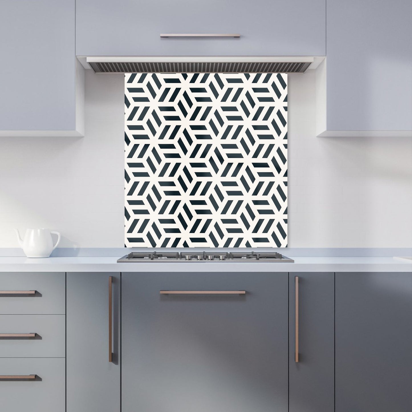 Geometric Monochrome Hexagonal Pattern Kitchen Splashback