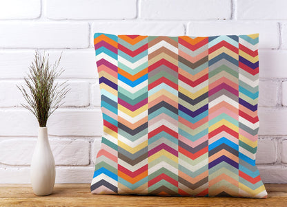 Geometric Multi Colored Chevron Pattern Cushions
