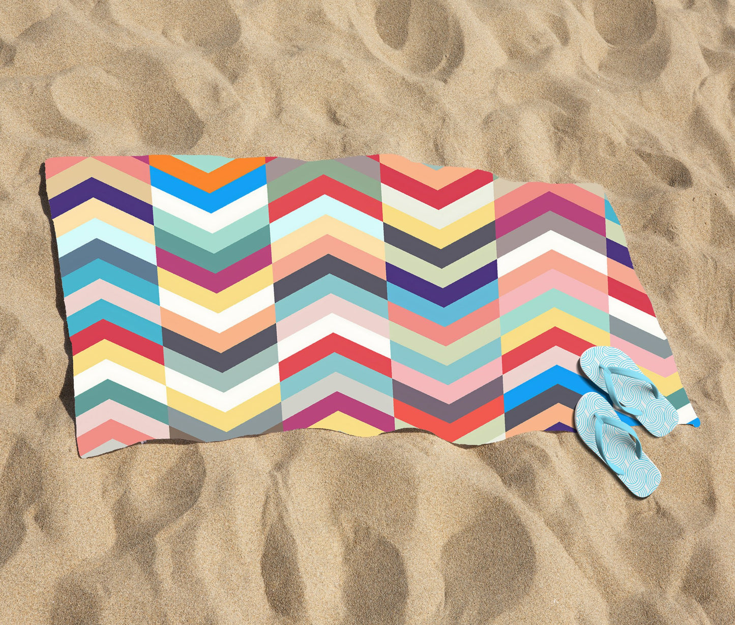 Geometric Multi Colored Chevron Pattern Beach Towel