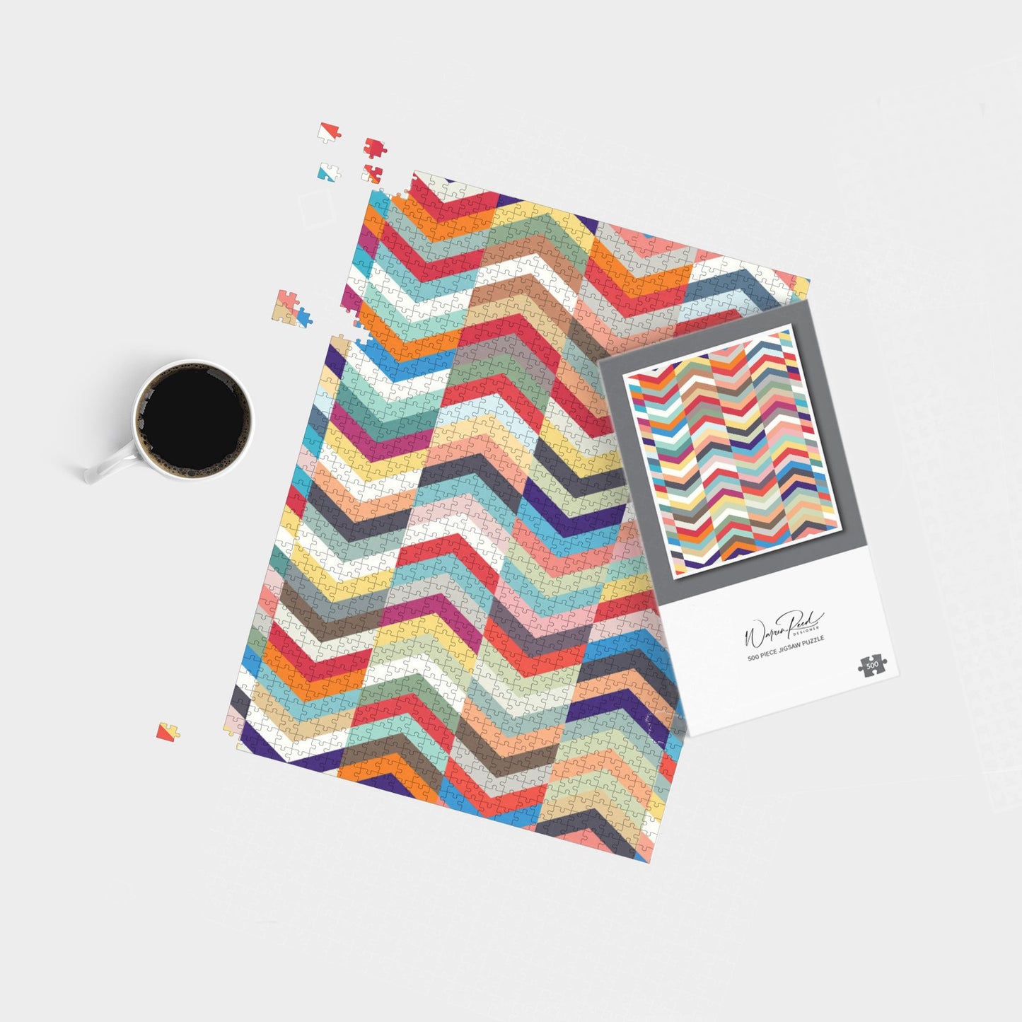 Geometric Multi Colored Chevron Pattern Jigsaw Puzzle