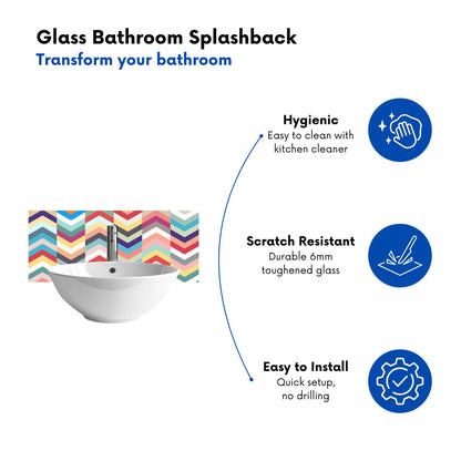 Geometric Multi Colored Chevron Pattern Glass Bathroom Splashback
