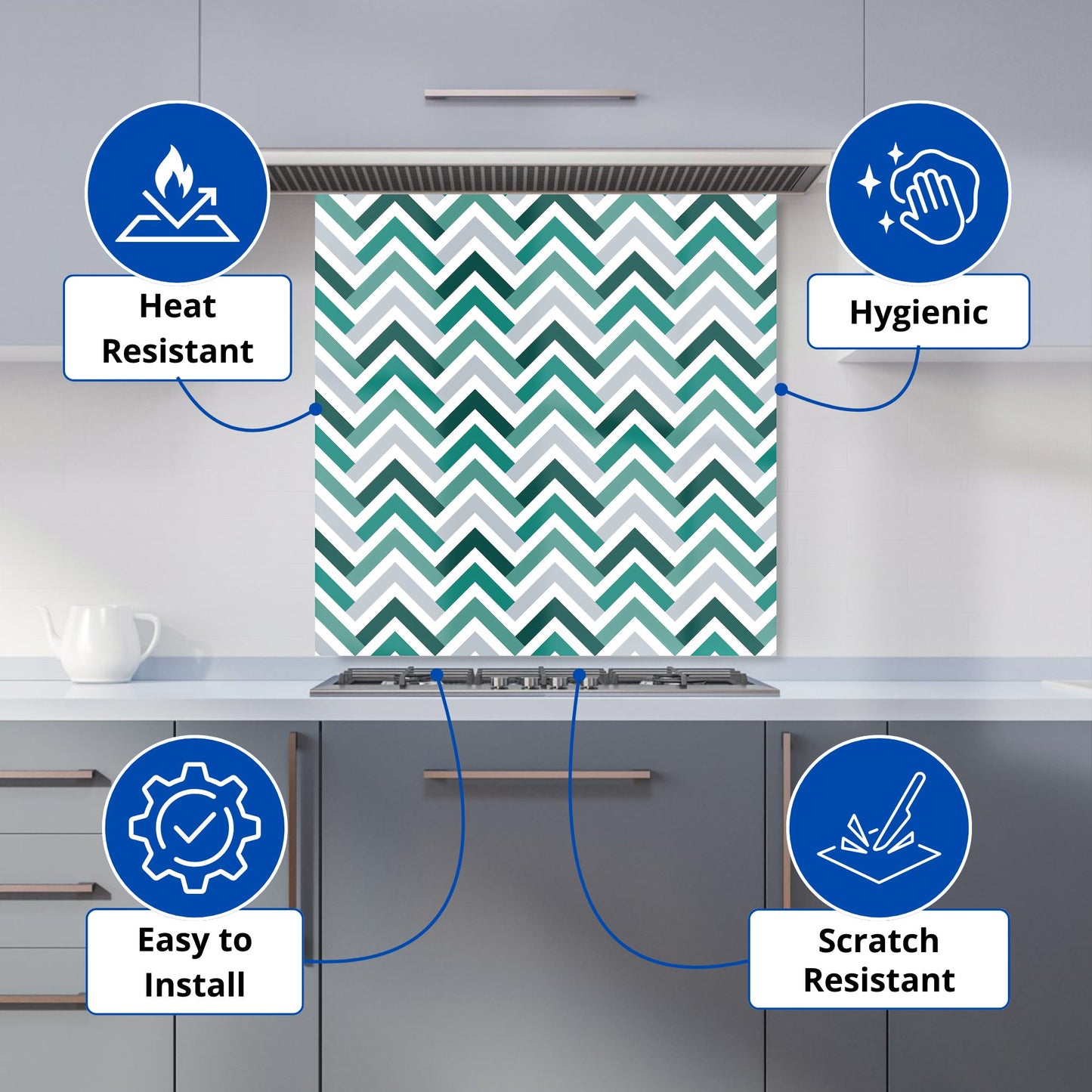 Geometric Retro Vintage Chevron Pattern Kitchen Splashback