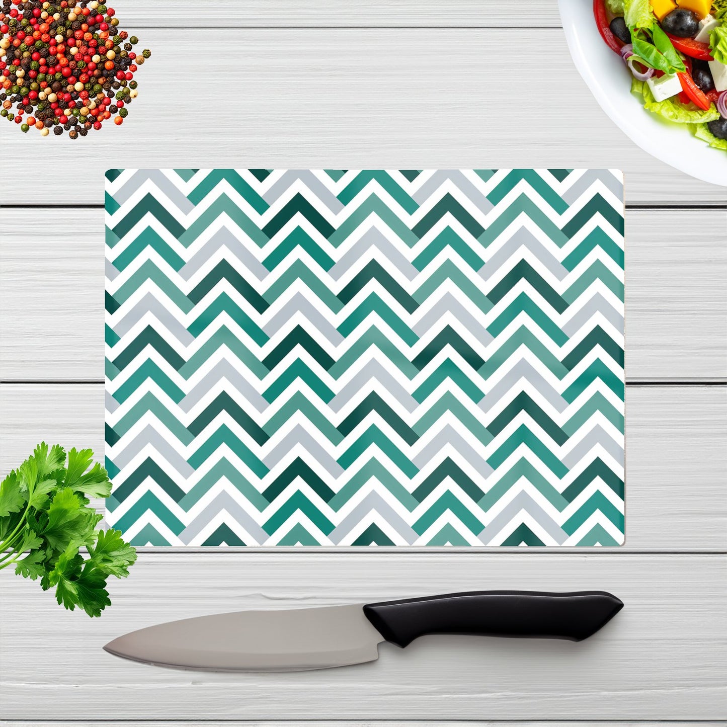 Geometric Retro Vintage Chevron Pattern Glass Chopping Board