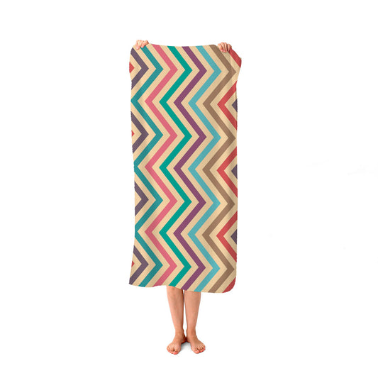Geometric Vintage Colored Chevron Pattern Beach Towel
