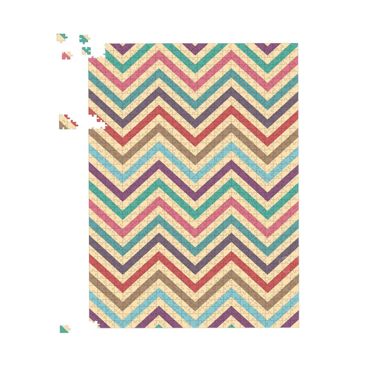 Geometric Vintage Colored Chevron Pattern Jigsaw Puzzle
