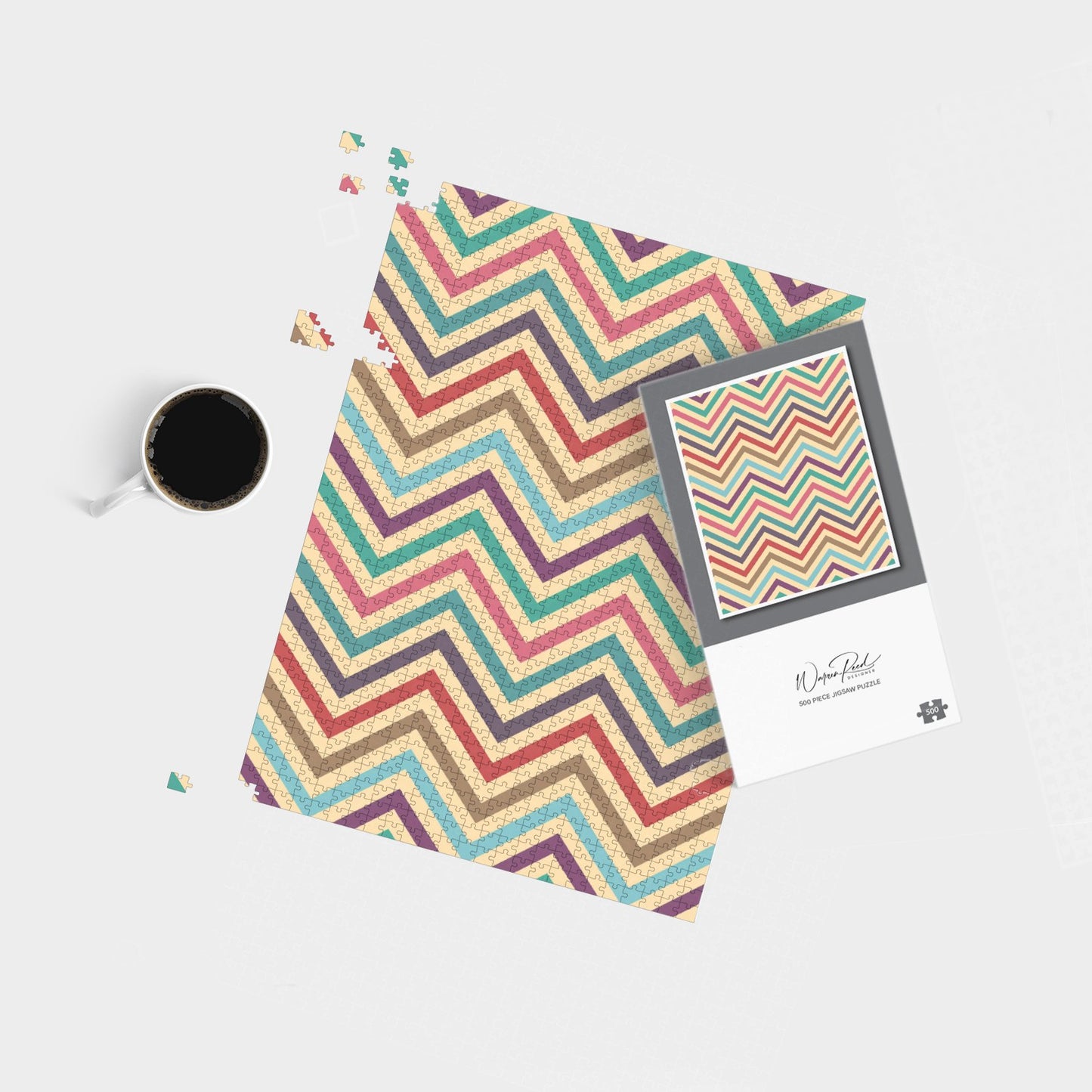 Geometric Vintage Colored Chevron Pattern Jigsaw Puzzle