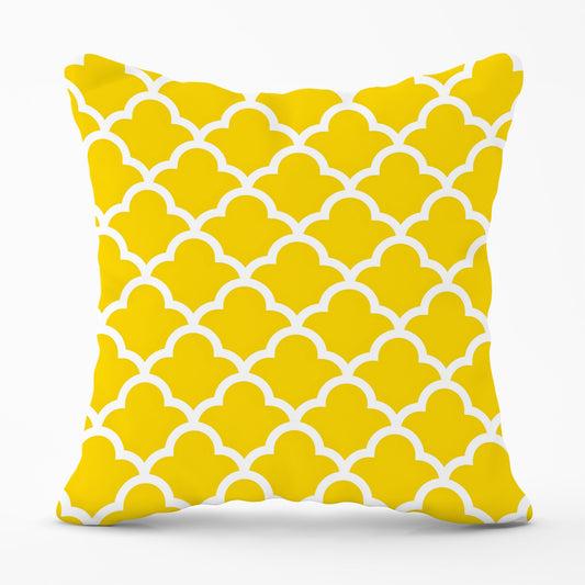 Geometric Yellow Quatrefoil Wave Cushions