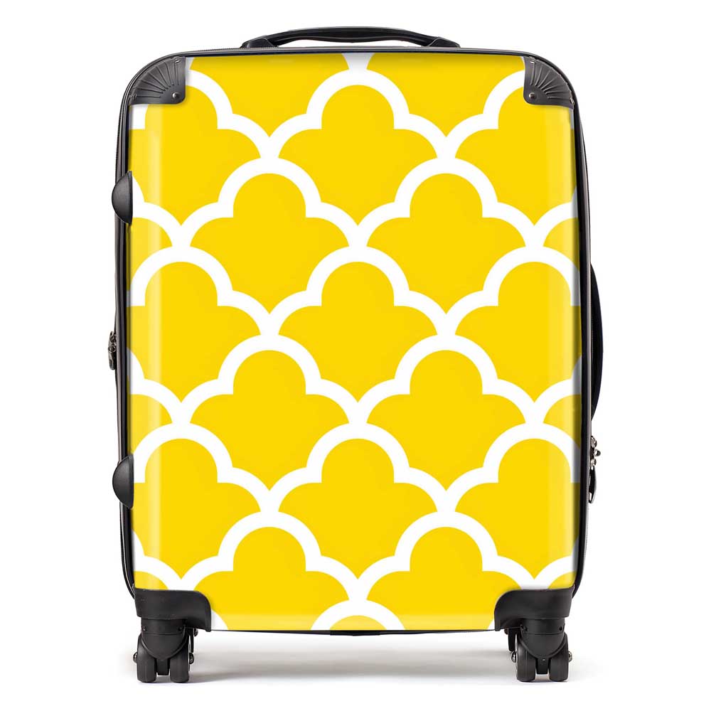 Geometric Yellow Quatrefoil Wave Suitcase