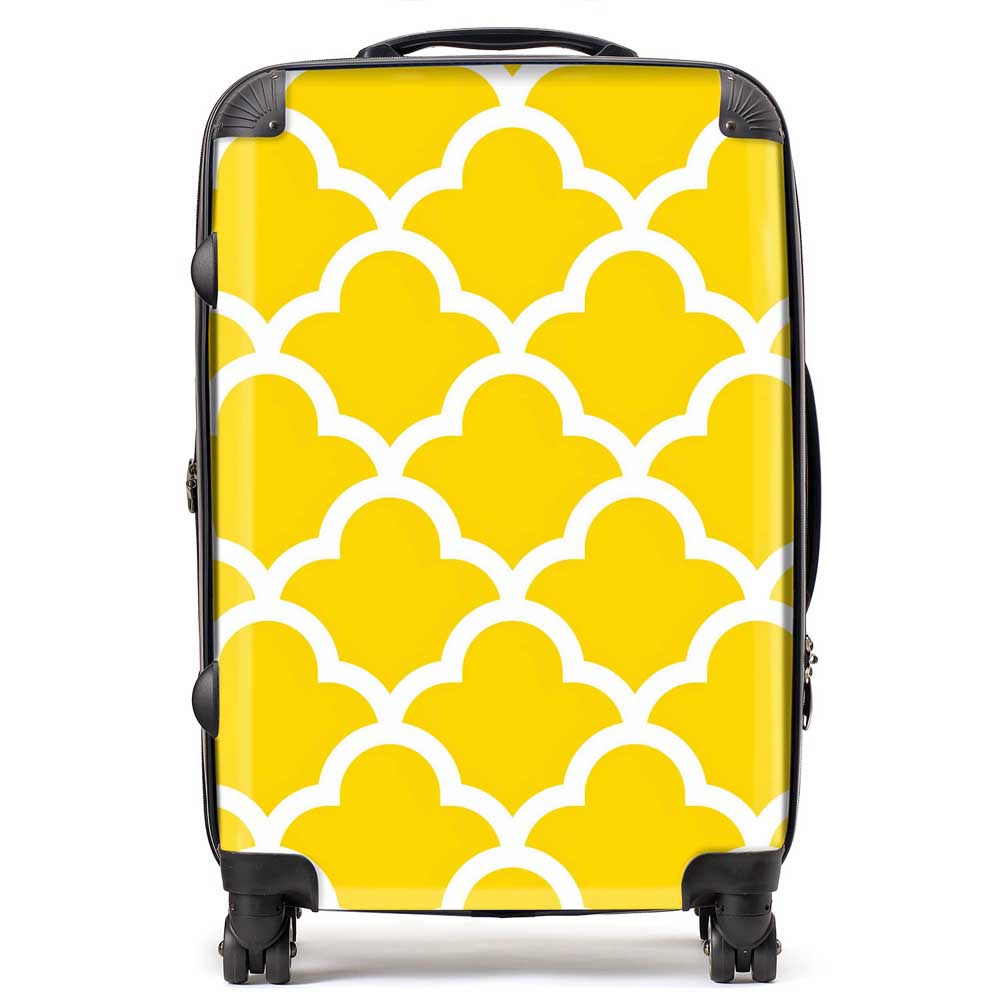 Geometric Yellow Quatrefoil Wave Suitcase