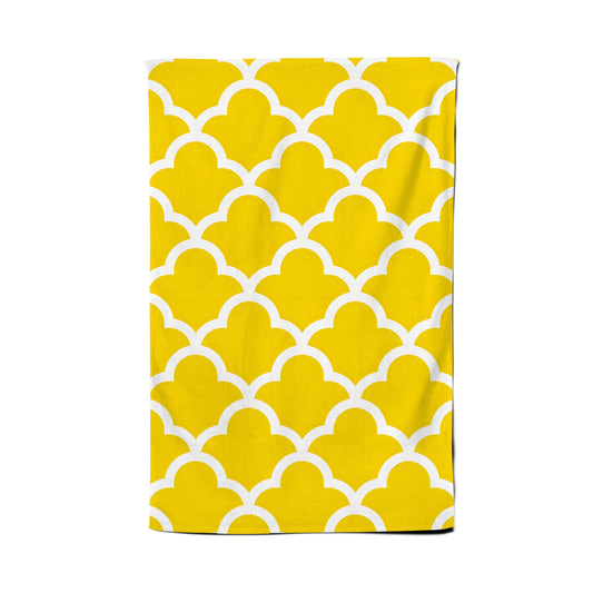 Geometric Yellow Quatrefoil Wave Tea Towel