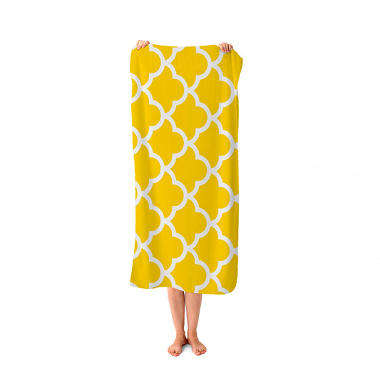 Geometric Yellow Quatrefoil Wave Beach Towel