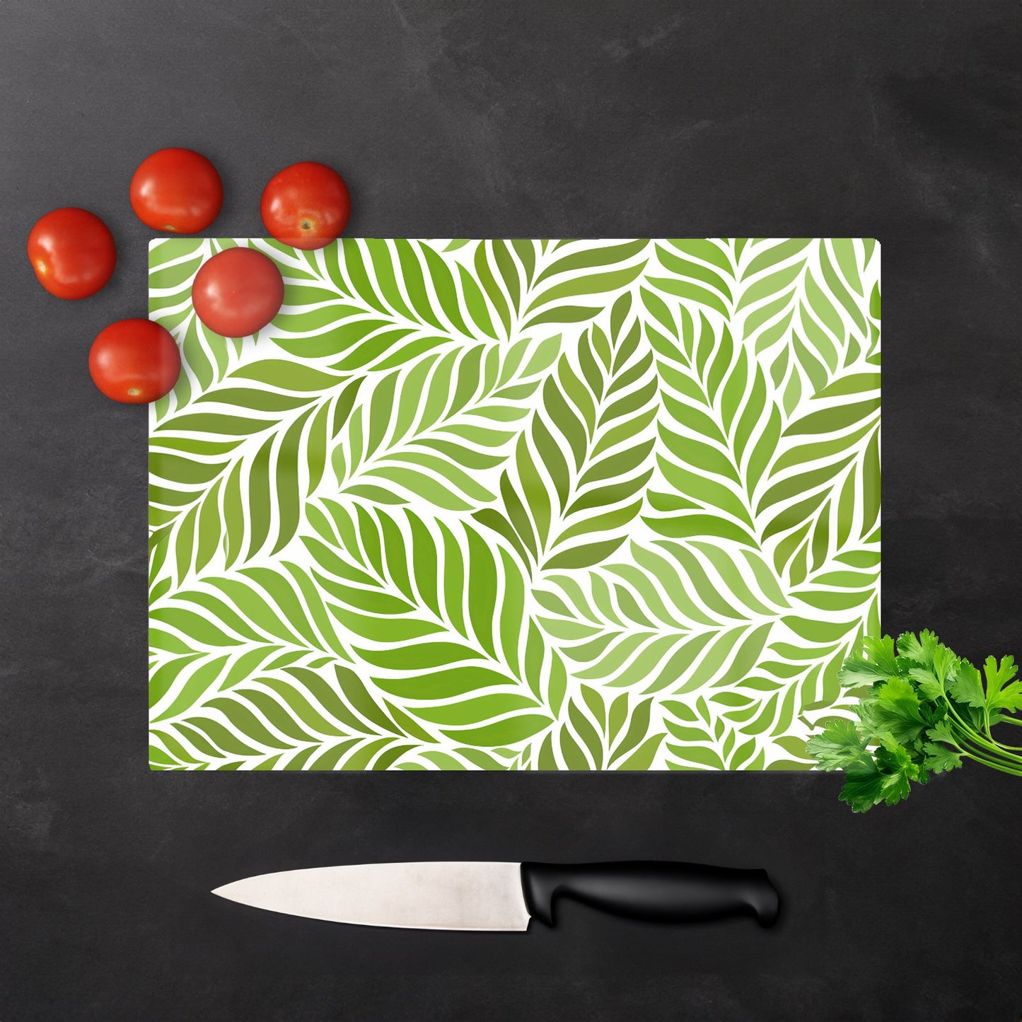Green Leaf Pattern Glass Chopping Board