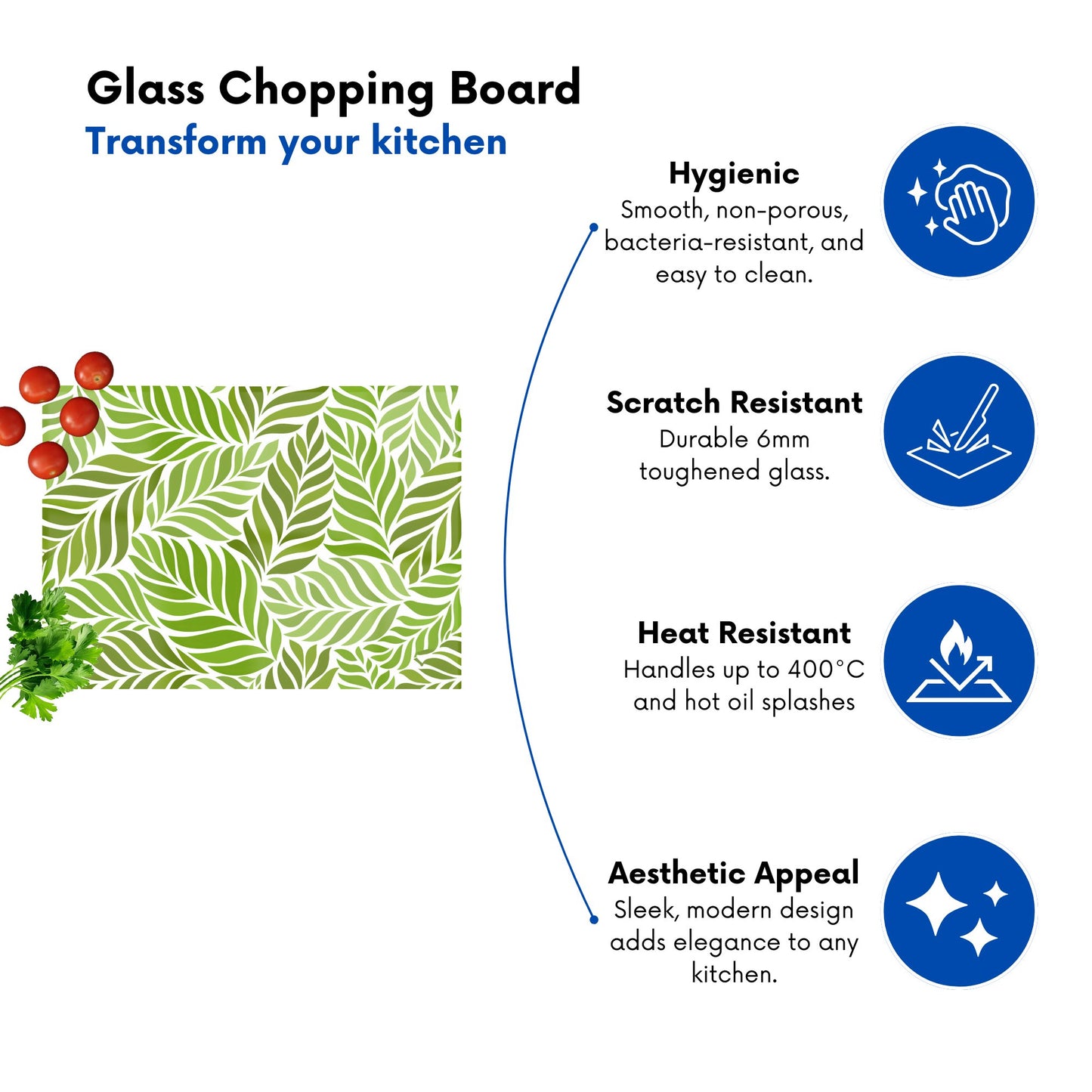 Green Leaf Pattern Glass Chopping Board