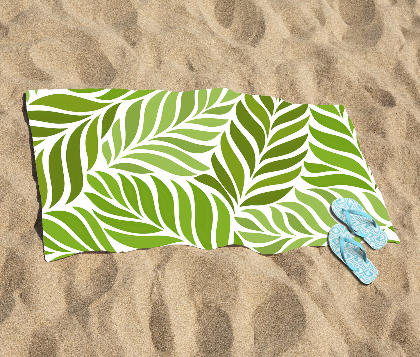 Green Leaf Pattern Beach Towel