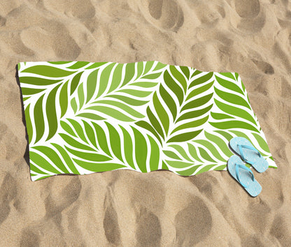 Green Leaf Pattern Beach Towel
