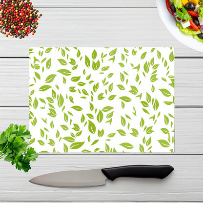 Green Leaves Glass Chopping Board
